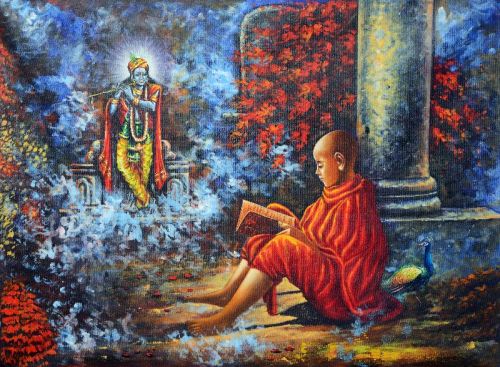 Me and Krishna Painting, For Home Decoration, Pooja Room Decoration, Pattern : Printed