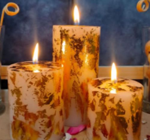 Rustic Set Of 3 Metallic Color Candles