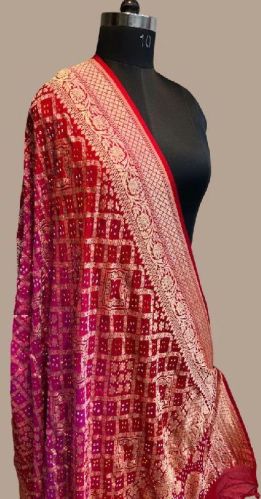 Pure Georgette Banarasi Bandhej Handloom Dupatta, Feature : Shrik Resistance, Impeccable Finish, Skin Friendly