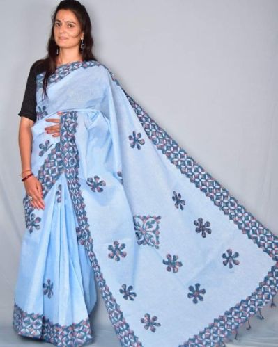 Ajrakh Print With Applique Saree