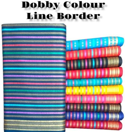 Dobby Colour Line Border Fabric, Pattern : Striped