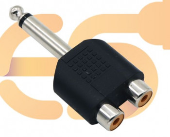 Single 6.35mm Male To 2 RCA Female Dual Splitter Interface Audio Connector