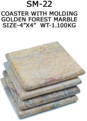 Square Molding Golden Forest Marble Coaster, For Tableware, Feature : Fine Finishing, Light Weight