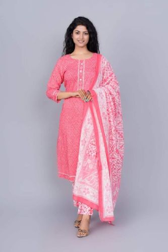 Multicolor Printed Kurti Pant With Dupatta Set, Size : L, XL, XXL