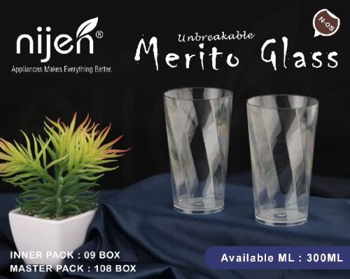 Nijen Round Plastic Unbreakable Merito Glass, For Drinking Use, Capacity : 300ml