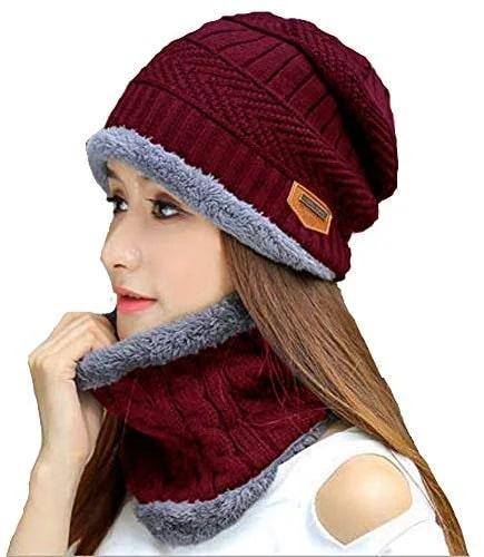 Ladies Brown Winter Cap & Scarf Set