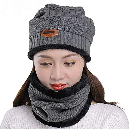 Ladies Grey Winter Cap & Scarf Set