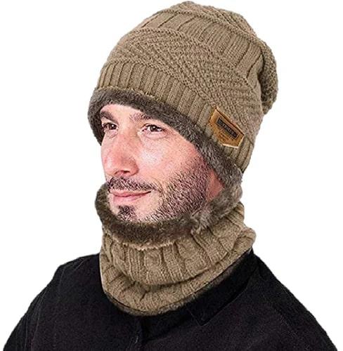 Mens Brown Winter Cap & Scarf Set