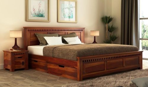 Polished Wooden Single Bed, Pattern : Plain