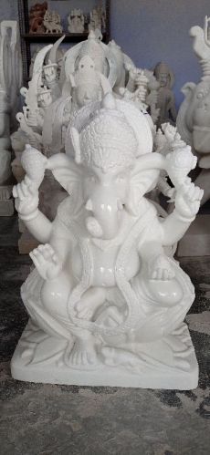 Makarana Marble Ganesha Statue, For Worship, Temple, Home, Pattern : Carved