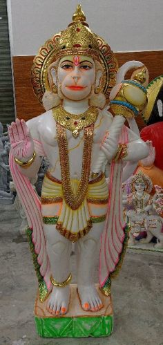 Marble Hanuman Statue, For Worship, Temple, Pattern : Carved