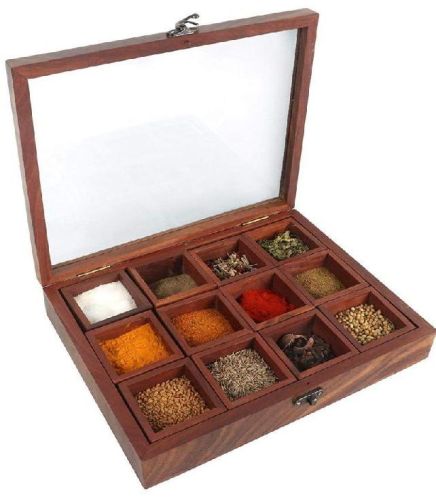 Polished Wooden Square Spice Box, Size : Standard