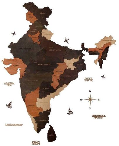 3D Wooden India Map Multicolor