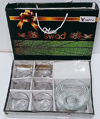 Round Polished Glass Mast Swaad Pudding Set, For Serving, Size : Standard