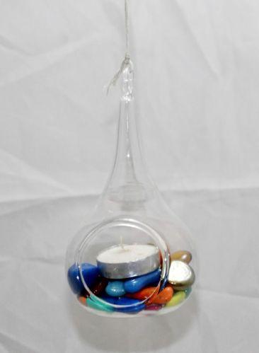 Plain Glass Drop Tea Light Hanging, Color : Transparent
