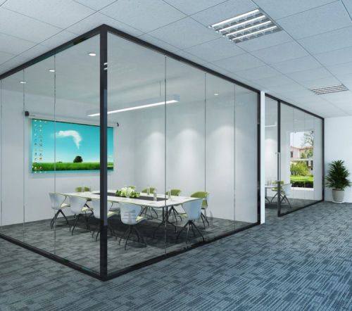 Rectangular Polished Aluminium Frame Glass Partition, Pattern : Plain