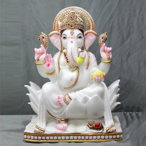 Printed Marble Ganesh Statue, Color : White