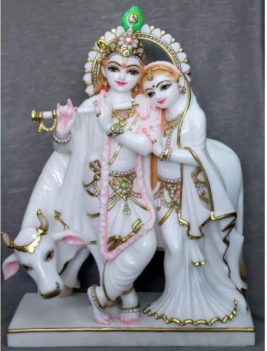 Printed Marble Radha Krishna Statue, Packaging Type : Carton Box