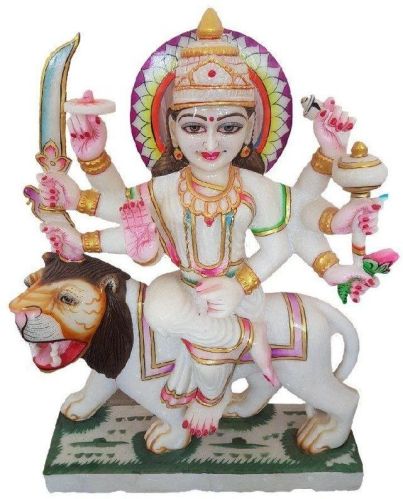 Polished Marble Sherawali Mata Statue, For Shiny, Dust Resistance, Pattern : Printed