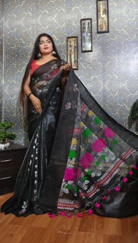 Unstitched Muslin Silk Saree, For Dry Cleaning, Packaging Size : 50