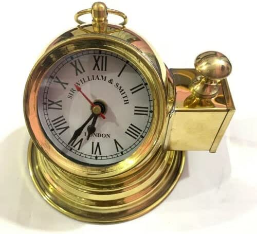 Round Shiny Brass Gimbal Helmet Analog Clock