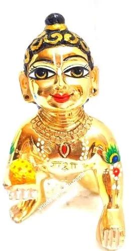 6 Inch Brass Laddu Gopal Statue, For Temple, Office, Home, Pattern : Carved