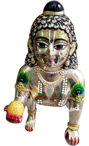 Carved Brass Laddu Gopal Statue, For Worship, Temple, Color : Golden