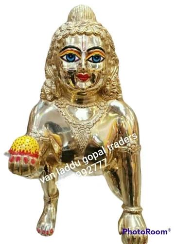 Golden Brass Laddu Gopal Statue, For Worship, Temple, Pattern : Carved