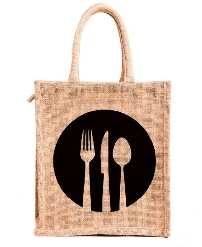 Jute Lunch Bag, For Good Quality, Easily Washable, Closure Type : Zip