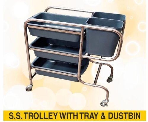 Wheeled Plastic SS Tray Dustbin Trolley, Size : Multisize