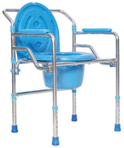 Round Stainless Steel Polished Folding Commode Chair, For Bathroom Use, Hospital Use, Style : Common