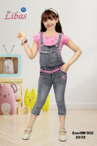 Plain Denim Girls Dungaree With T-shirt, Feature : Anti-Shrink, Breathable