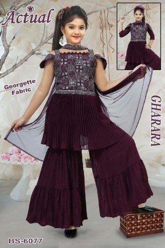 Stitched Plain Georgette Girls Gharara Suit, Feature : Easy Washable