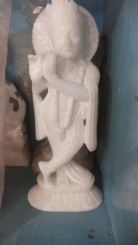 Carved Polished Marble Krishna Statue, Packaging Type : White