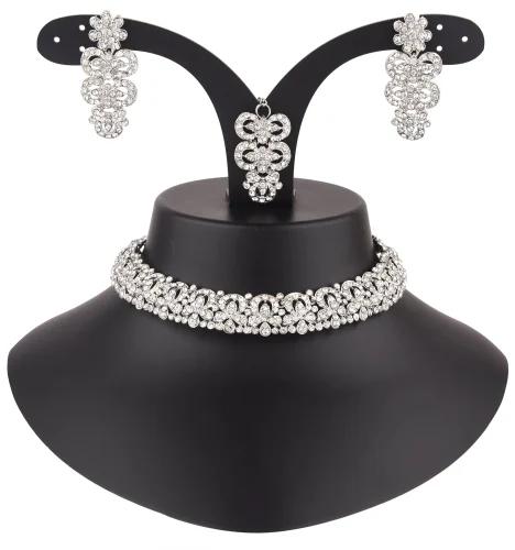 American Diamond AD Bridal Necklace Set, Color : Silver, Light Green Golden