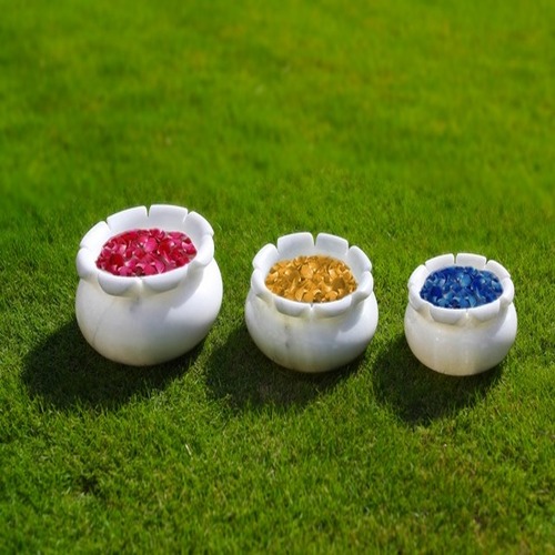 Round Polished Marble Flower Bowl, For Decoration, Pattern : Plain