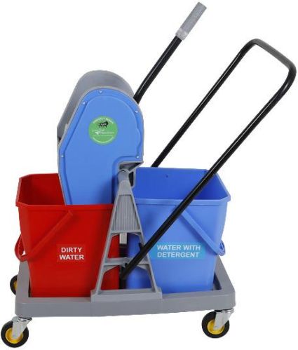 36L Double Bucket Wringer and Mopping Trolley