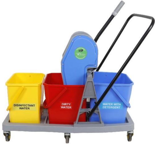 48L Triple Bucket Wringer and Mopping Trolley