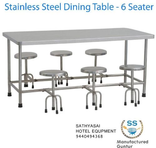 Stainless Steel 6 Seater Dining Table, For Restaurant, Hotel, Color : Silver