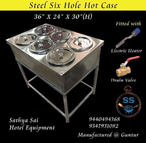 Square Stainless Steel Six Hole Hot Case, For Kitchen, Size : 36x24x30 Inch