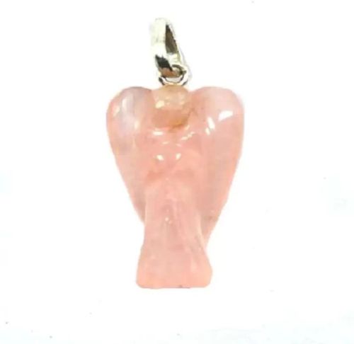 Rose Quartz Angel Lucky Angel Pendant Natural Crystal Stone Handcrafted Size 1 Inch Approx.