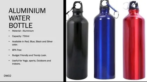 Meru Marks Aluminium Aluminum Sipper Bottle, Color : Red White Blue Black Silver