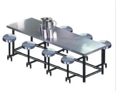 Rectangular 8 Seater Stainless Steel Canteen Table, Color : Silver