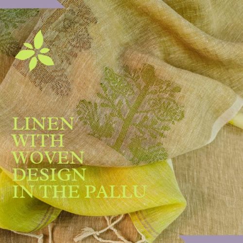 Linen Saree With Woven Design Pallu, Occasion : Casual Wear