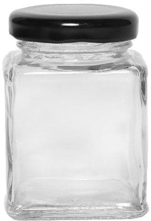 SQUARE 100 ML ITC GLASS JAR, For FOOD PACKING, Pattern : PLAIN