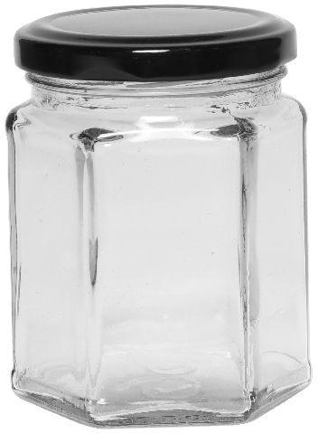 200 ML HEXAGONAL GLASS JAR, For Packing Food, Pattern : Plain