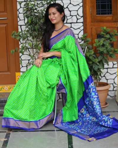 Cotton IKKAT PATTU SAREE, For Daily Use, Occasion : Festival Wear