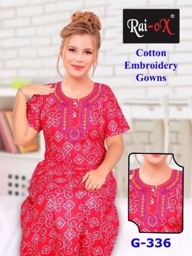 Embroidered Cotton Nighty, Pattern : Printed
