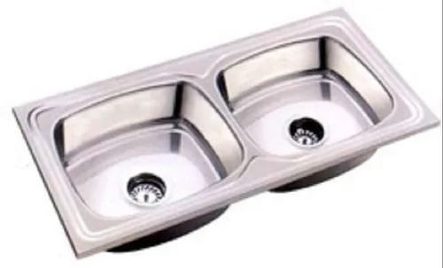 Polished Stainless Steel Double Bowl Kitchen Sink, Color : Silver