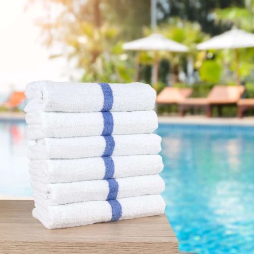 Cotton & Polyester Pool Towels, Size : 24 X 48 Blue Stripe